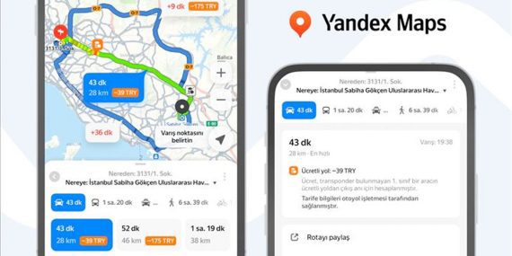 Yandex Maps yeni geliştirdiği özelliğiyle güzergah boyunca yol ücretlerini gösteriyor
