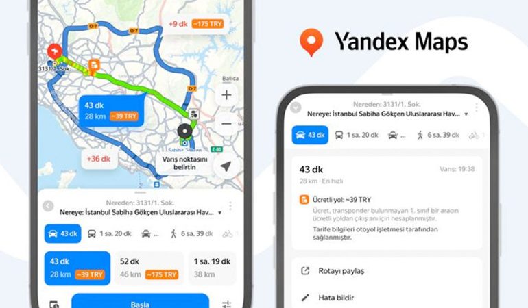 Yandex Maps yeni geliştirdiği özelliğiyle güzergah boyunca yol ücretlerini gösteriyor